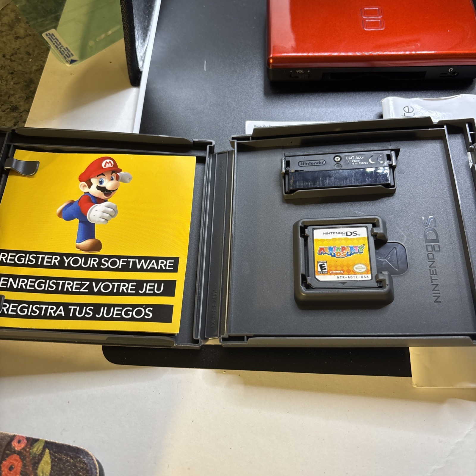 Red Nintendo DS Lite Console Tested Works W/ Nintendo Carrier & Mario Party Game