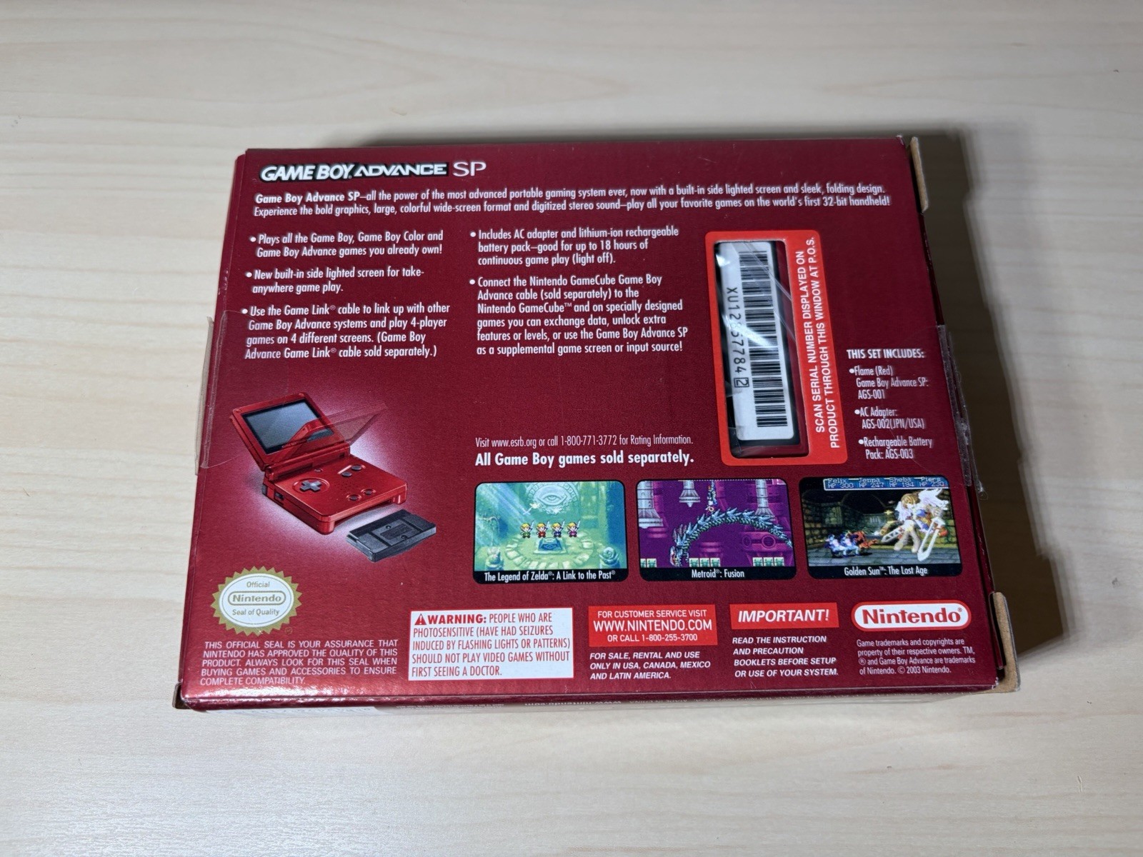 Nintendo GameBoy Advance GBA SP Flame Red Handheld Console Open Box