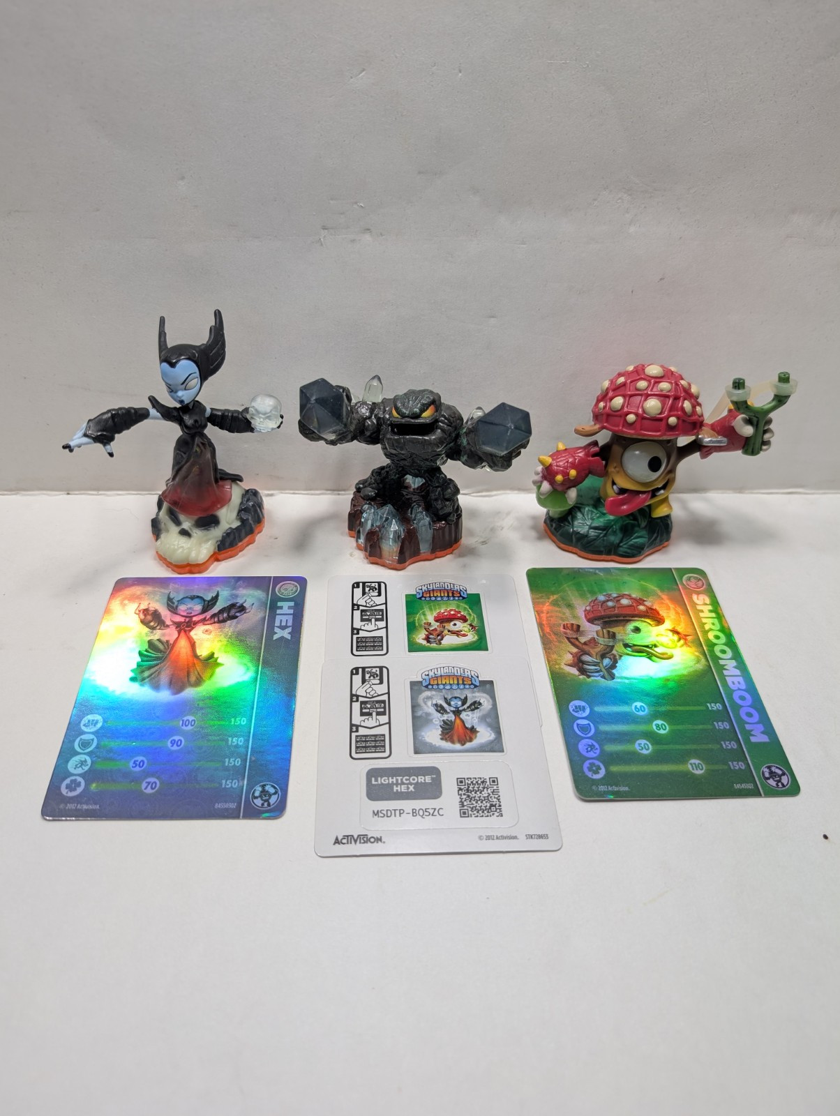 Skylanders Lightcore Lot: Shroomboom, Hex, & Prism Break + Holo Cards/Stickers