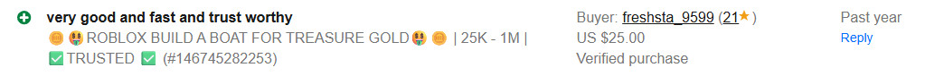 🪙🤑ROBLOX BUILD A BOAT FOR TREASURE GOLD🤑🪙 | 25K – 500K | ✅TRUSTED ✅