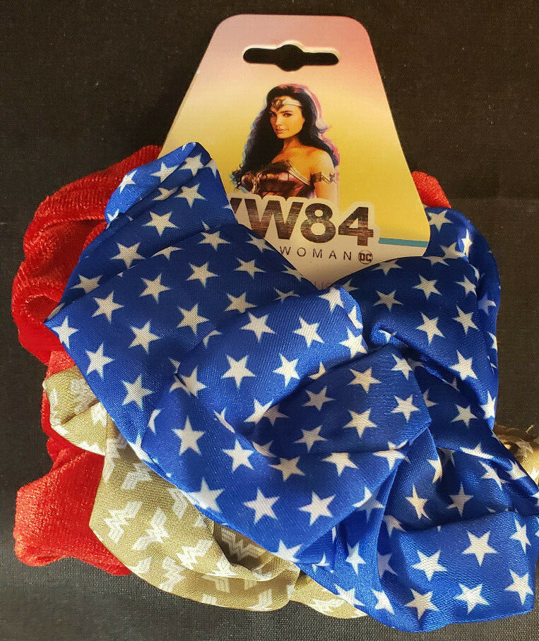 WONDER WOMAN LOGO SCRUNCHIES Set Of 3 Elastic Hairbands Hair 1984 DC COMICS NEW