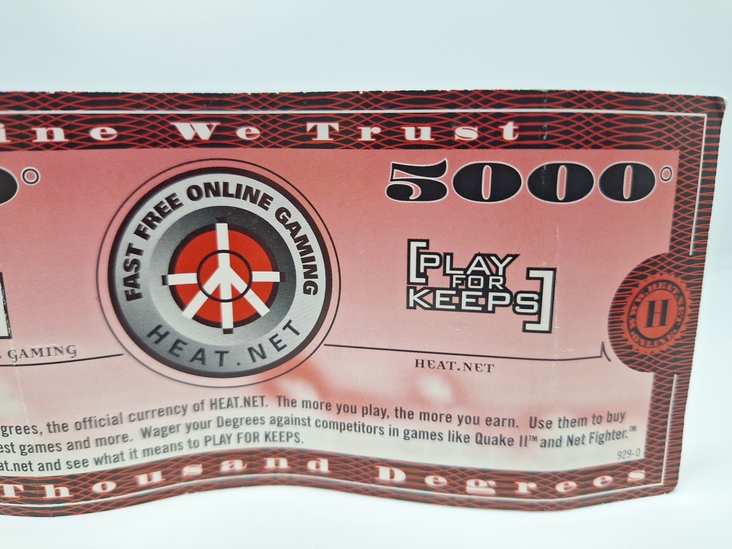 Heat.Net 1998 Segasoft Degrees [5000] (Defunct Online Game Currency *Paper) (O)