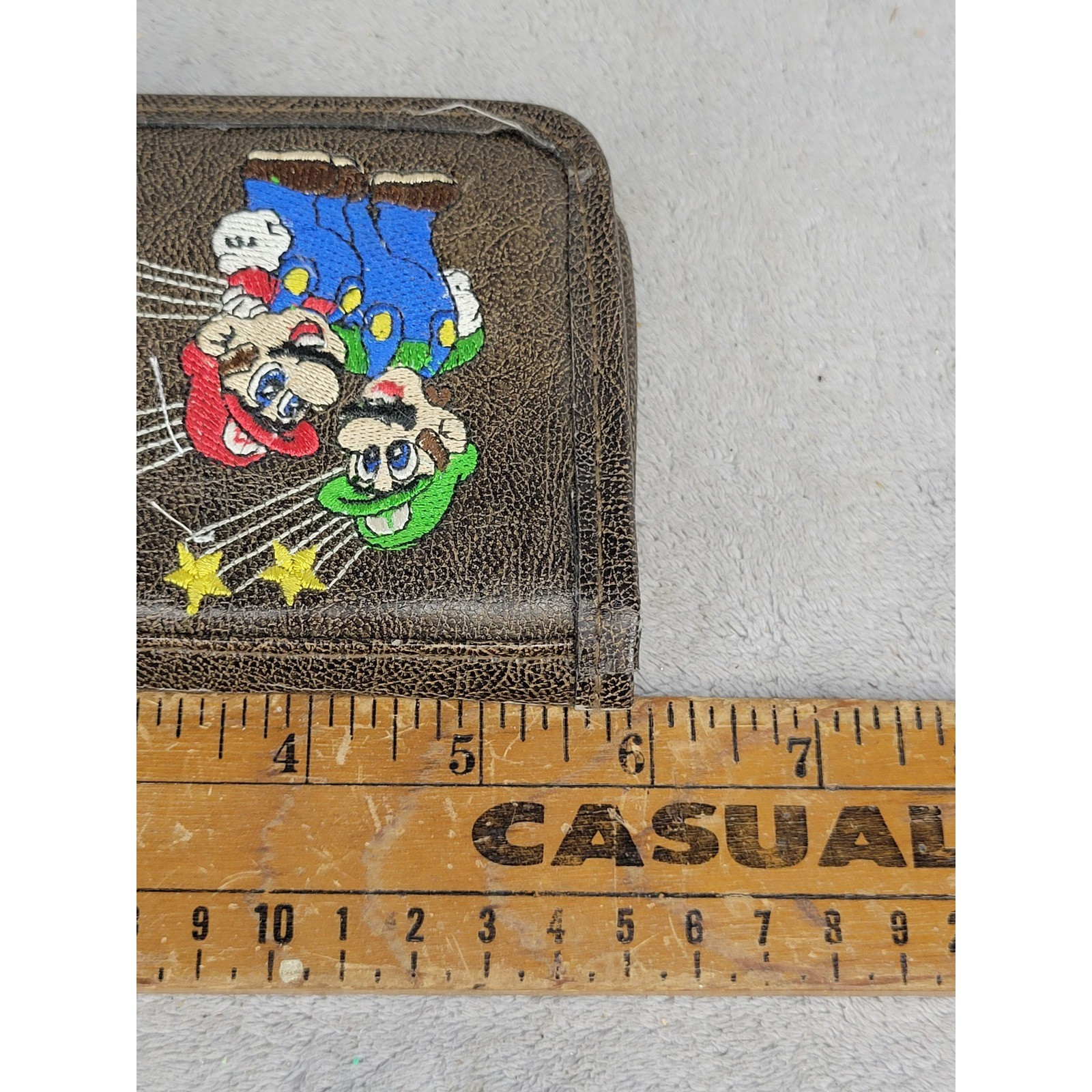 Nintendo DS Switch N Carry Case Brown Mario Luigi Embroidered Faux Leather Pouch