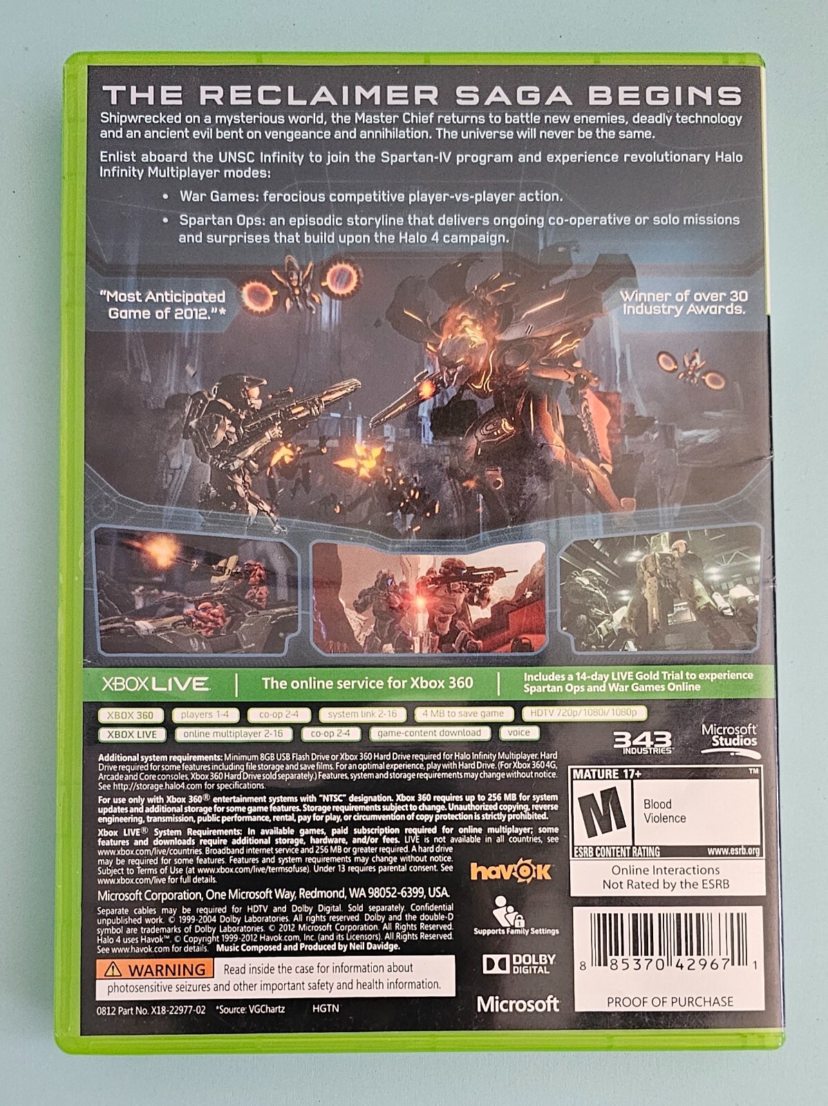 XBOX 360 HALO 4 Microsoft Studios 343 Industries Games Rated M for Mature 17+