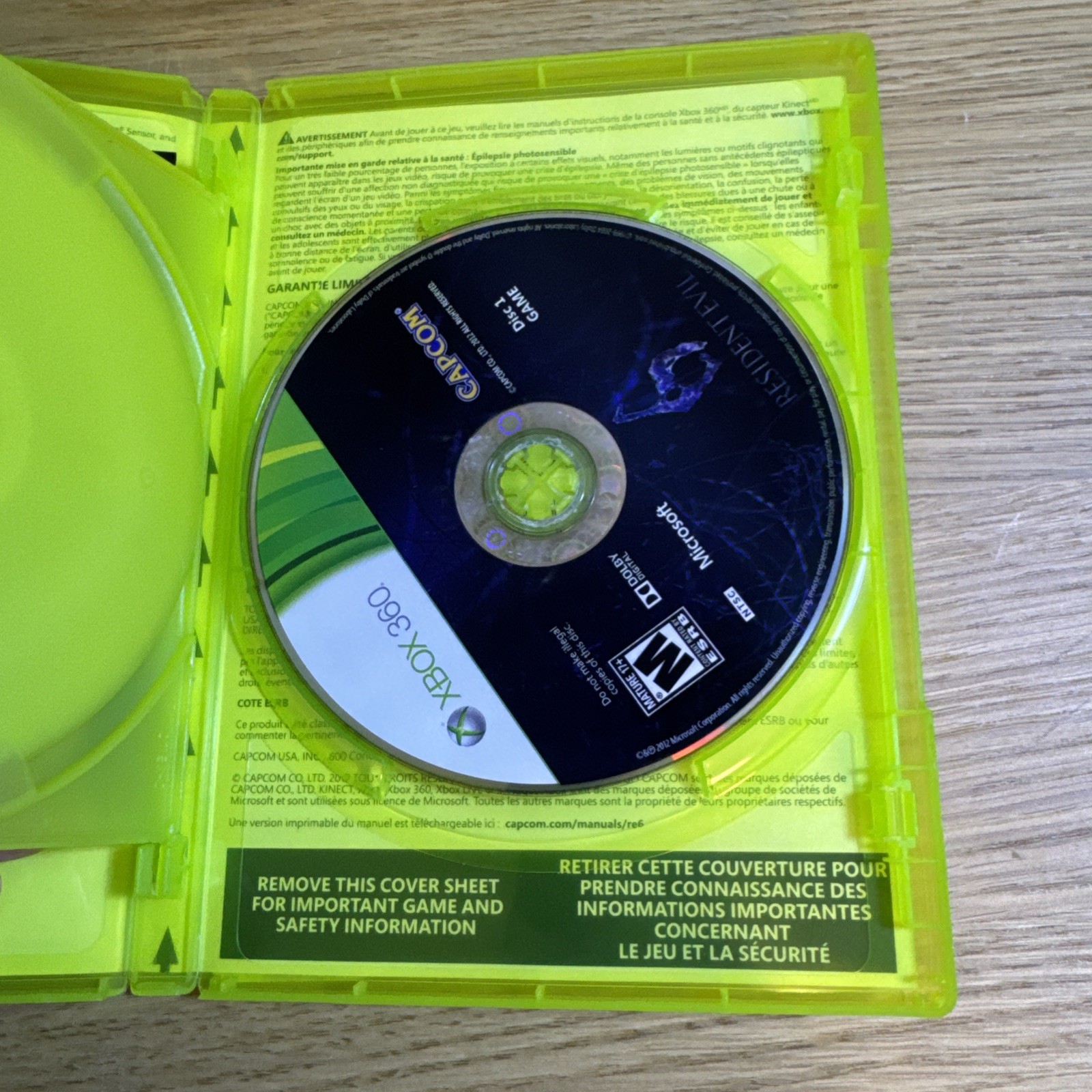 Resident Evil 6 (Microsoft Xbox 360, 2012) No Manual