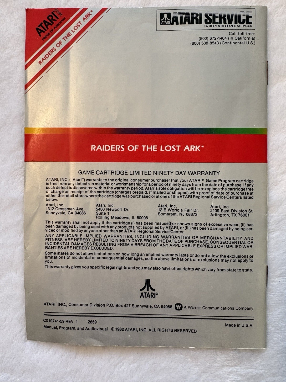 TESTED Raiders of the Lost Ark W/Manual VGC Atari 2600, 1982- Video