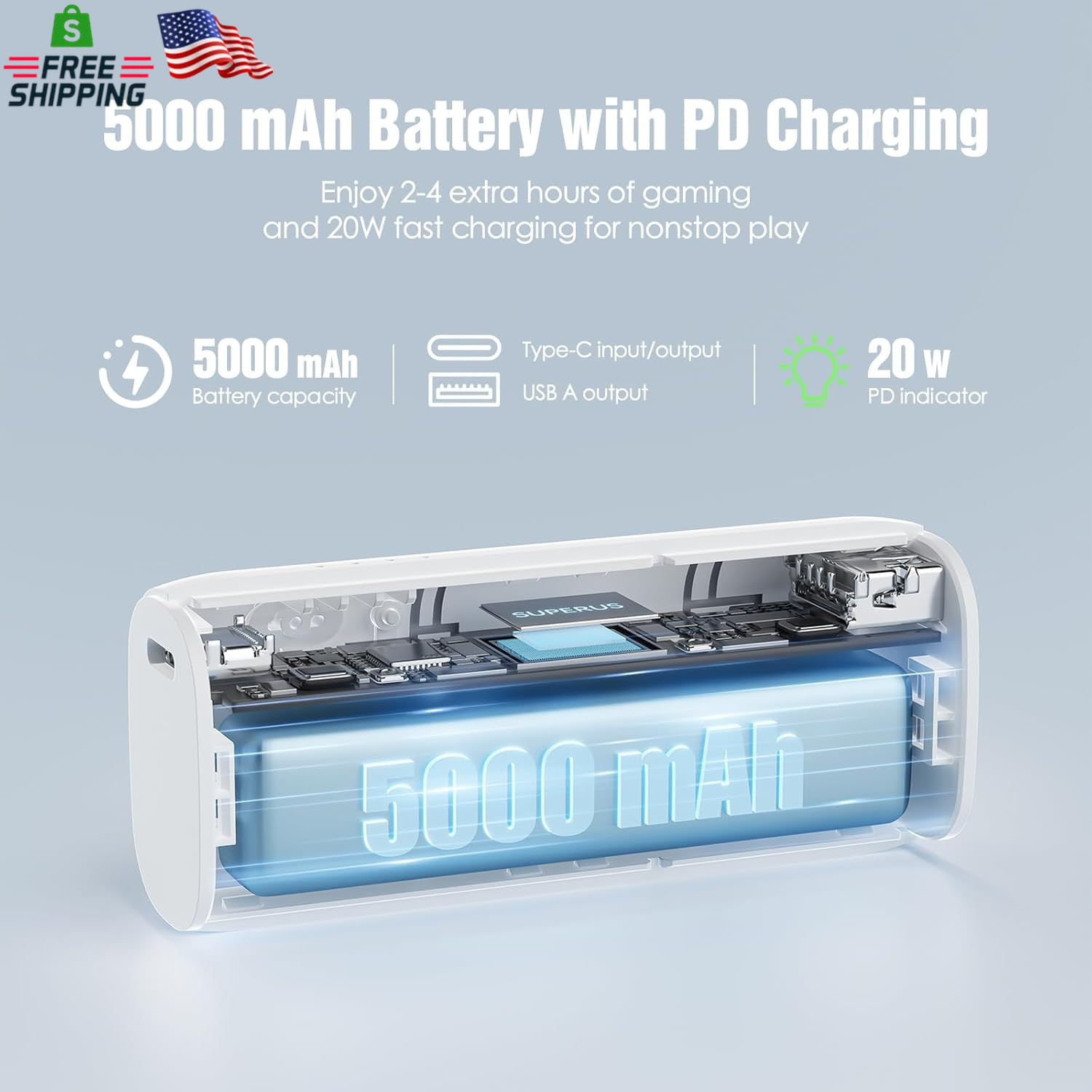 SUPERUS Battery Pack for Meta Quest 3/3S & Oculus Quest 2, 5000Mah, PD20W Fast C