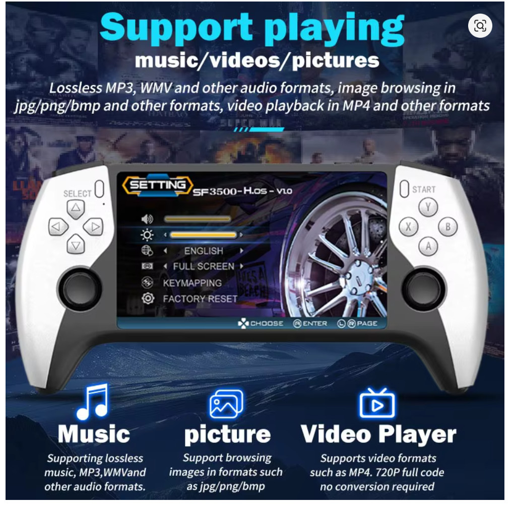 5 Inch Multifunctional IPS HD Retro Portable Game Console SF3500 Supp