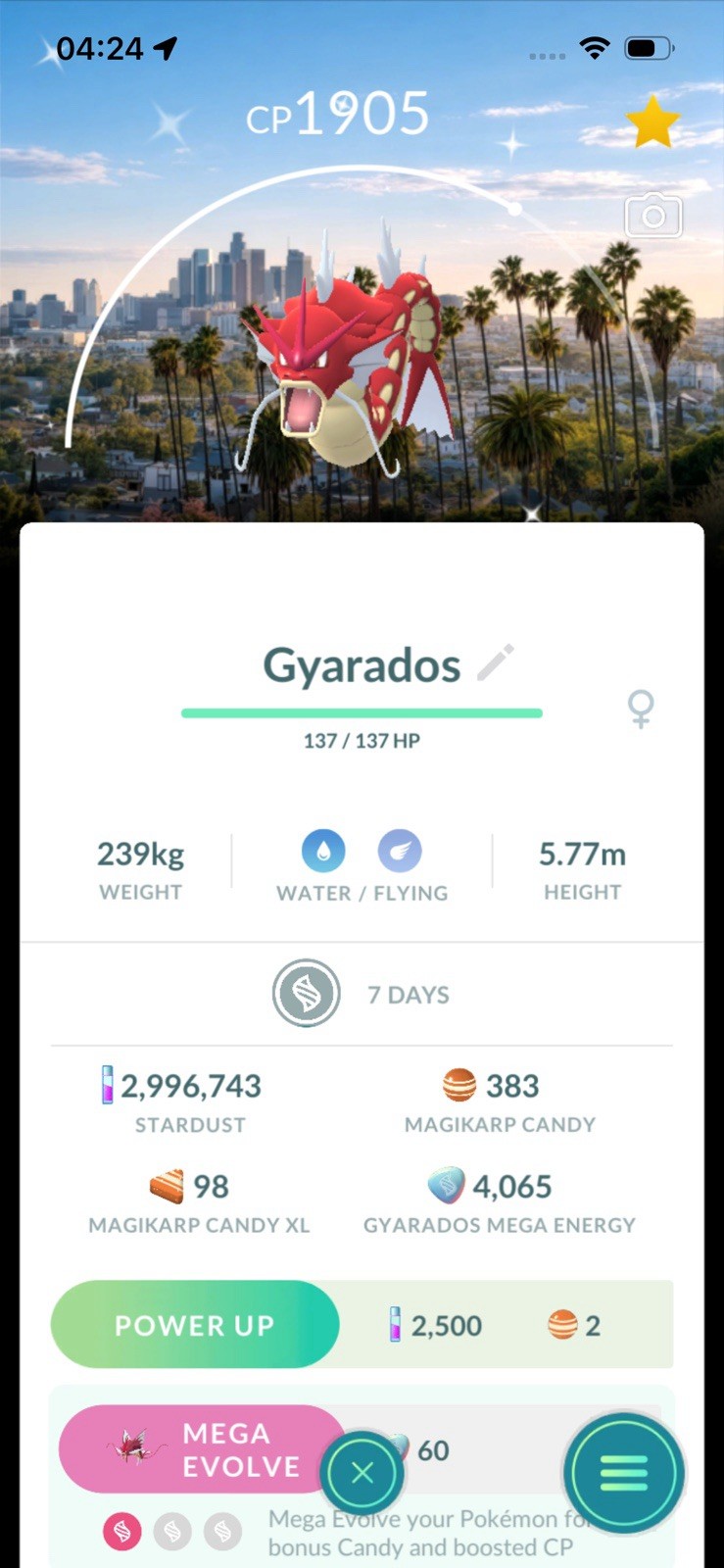Pokémon Go Shiny Los Angeles Background Gyarados 1M Stardust Trade