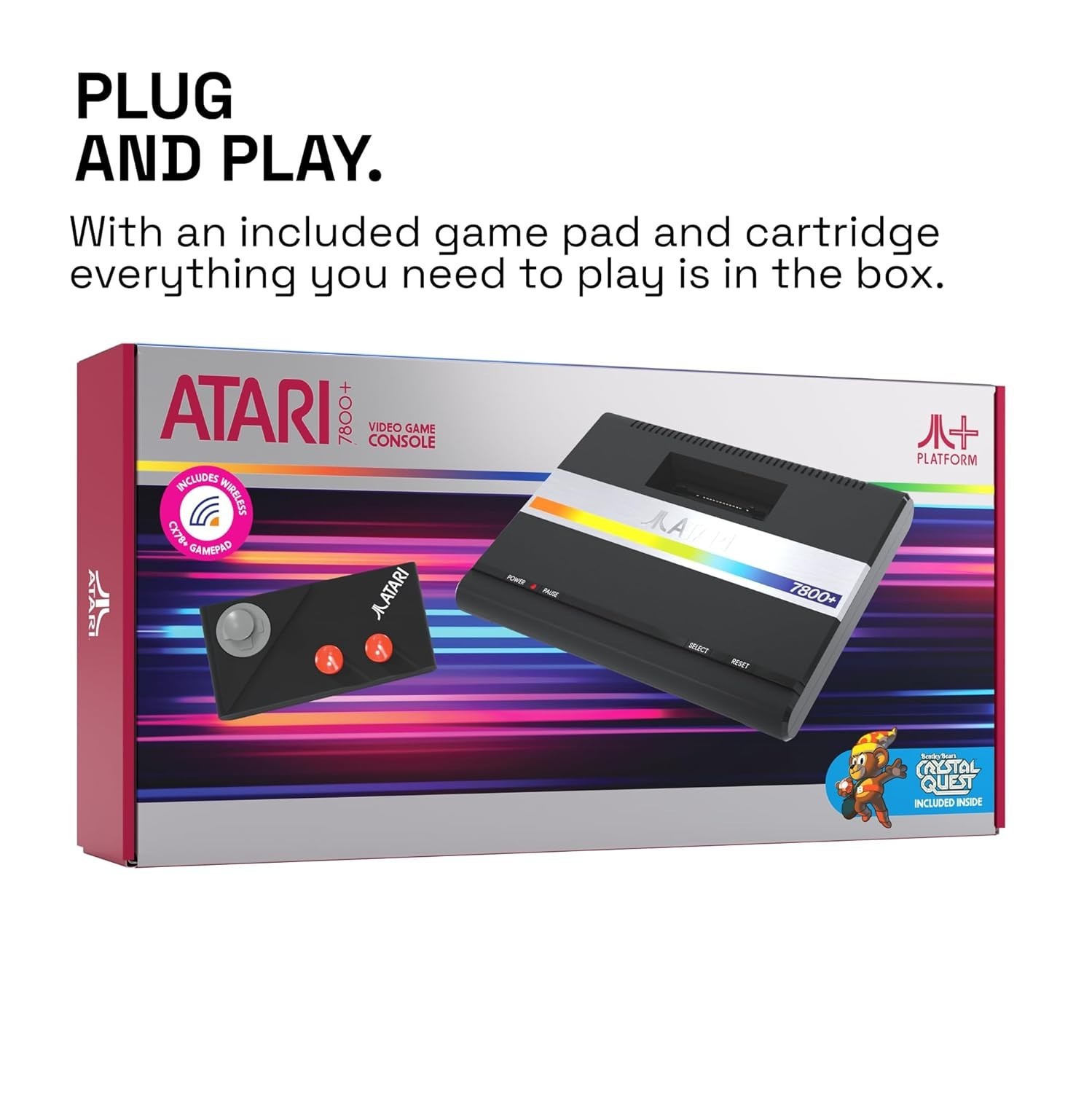 Retro Atari 7800+ Console with Wireless Controller & Crystal Quest – HDMI Ready