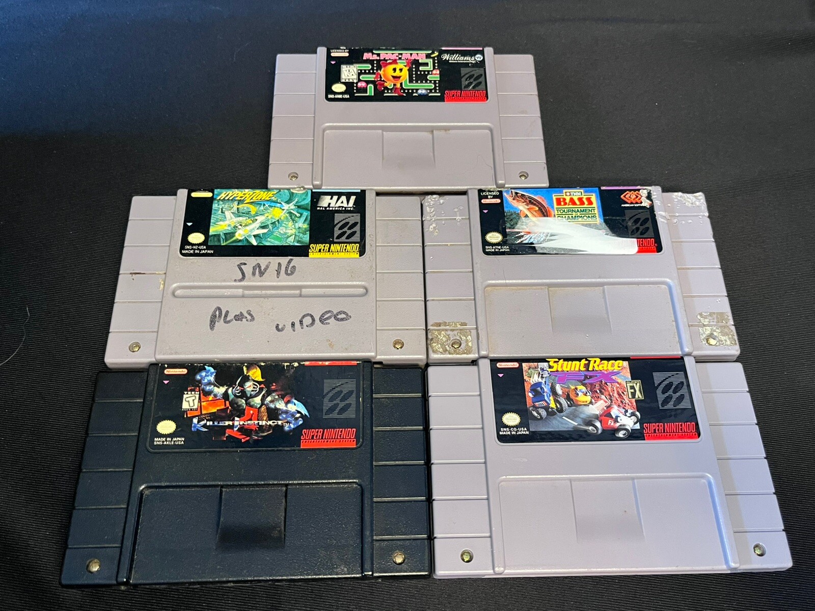 SNES Lot Killer Instinct Pac-Man Hyperzone Stunt Race FX Bass Fishing