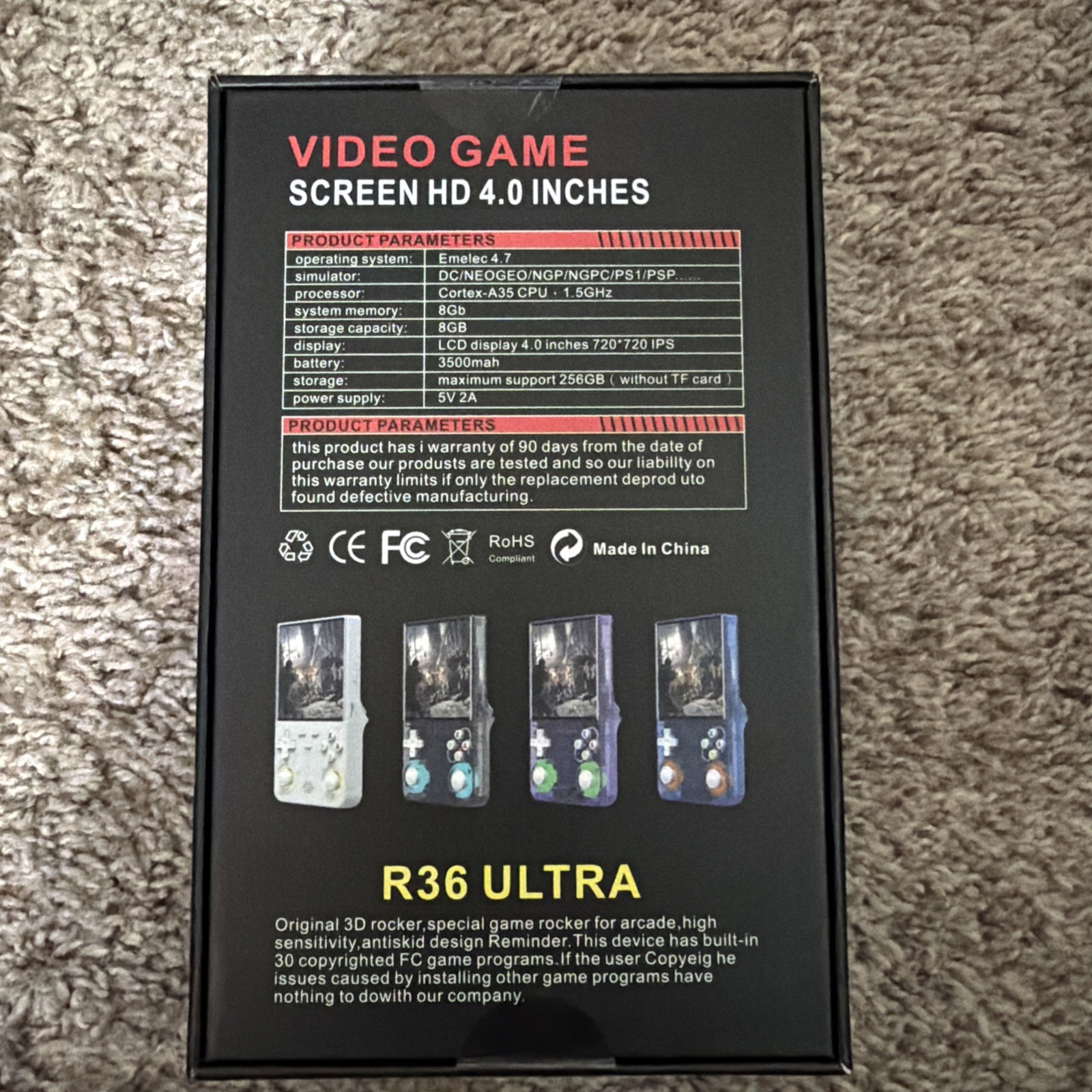 R36 Ultra Retro Handheld Game Console – 4 inch screen – 64GB – Black- Sealed Box