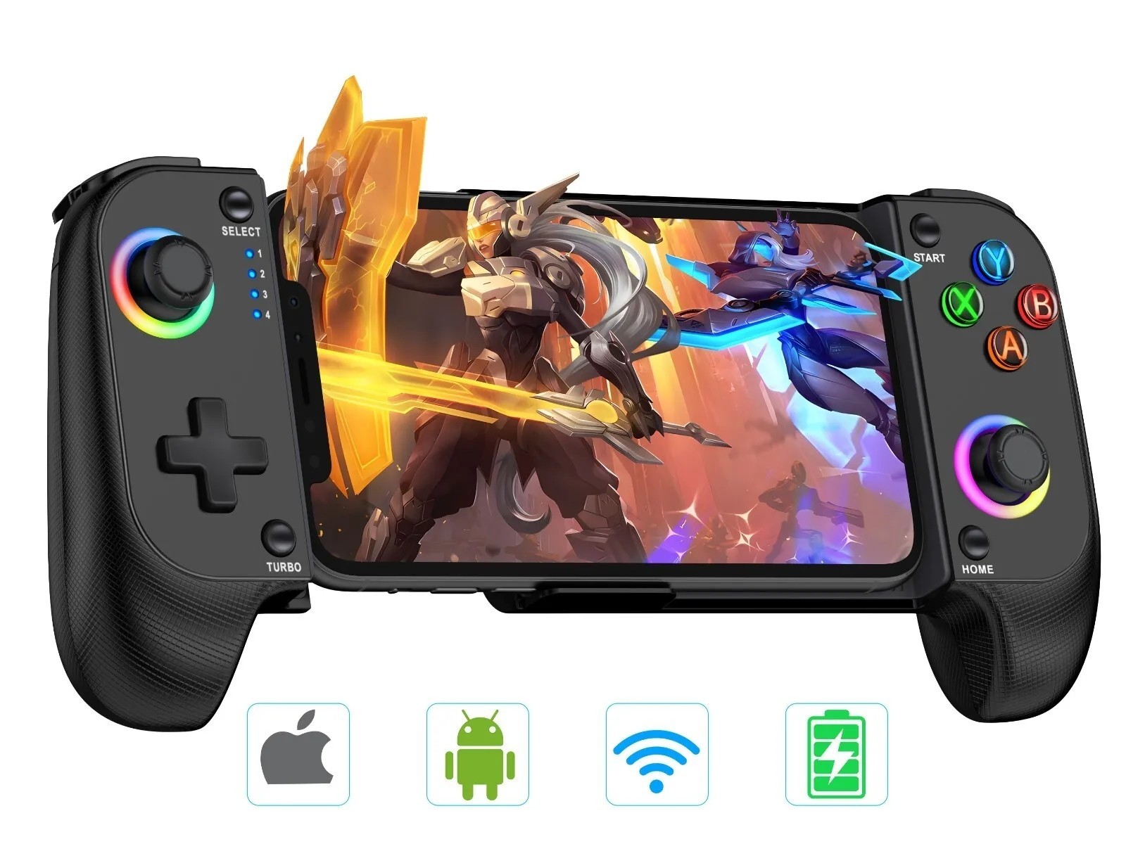 Mobile Game Controller for iPhone/Android,iOS Wireless Gaming Controller+RGB