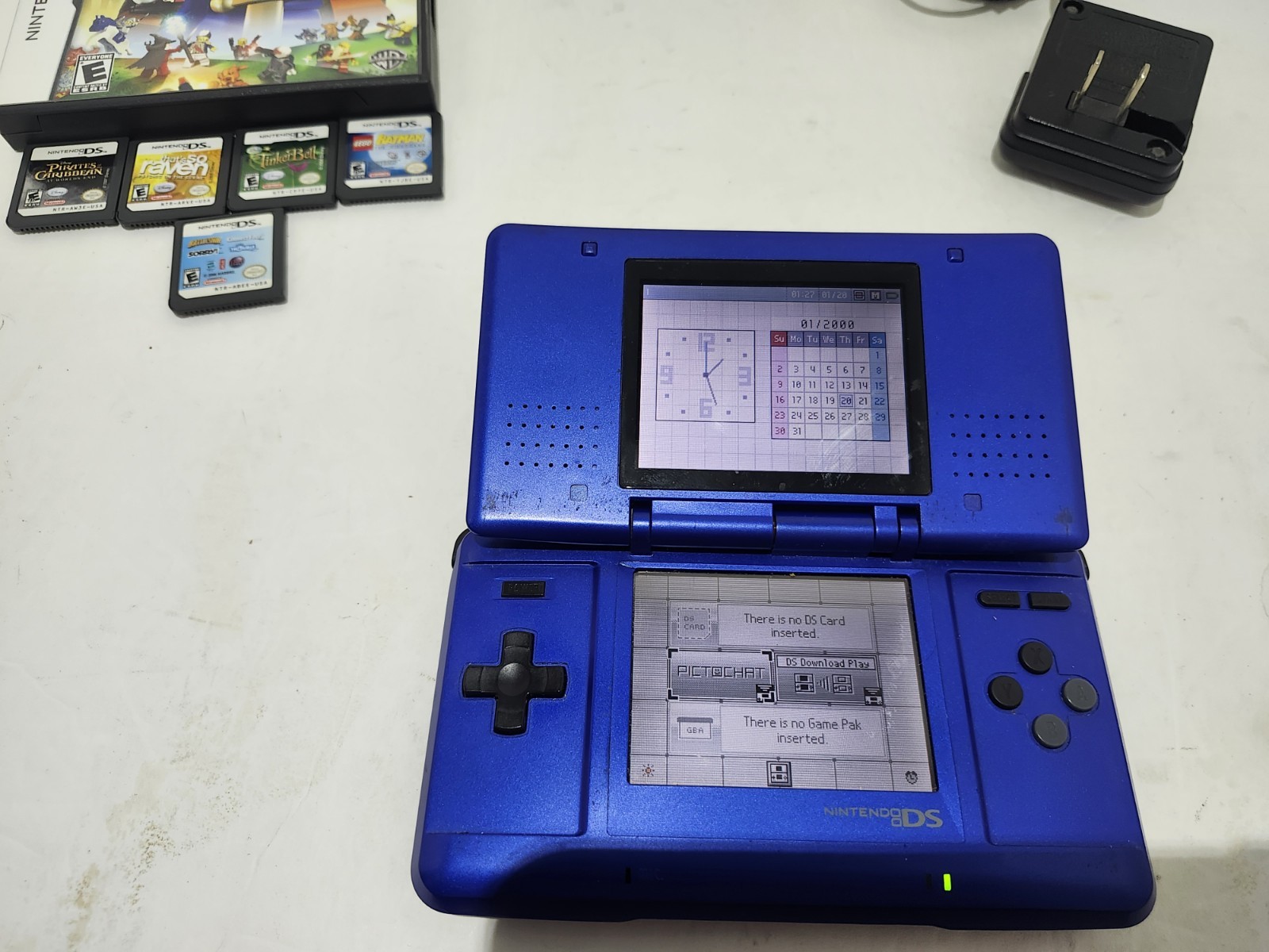 Original Nintendo DS Electric Blue Handheld System Tested Working With Games
