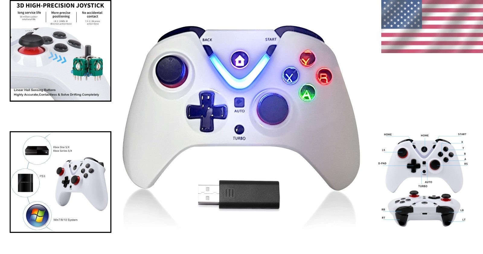 White Wireless Joystick with Multi-Color LED Lighting for Ultimate Xbox Gaming