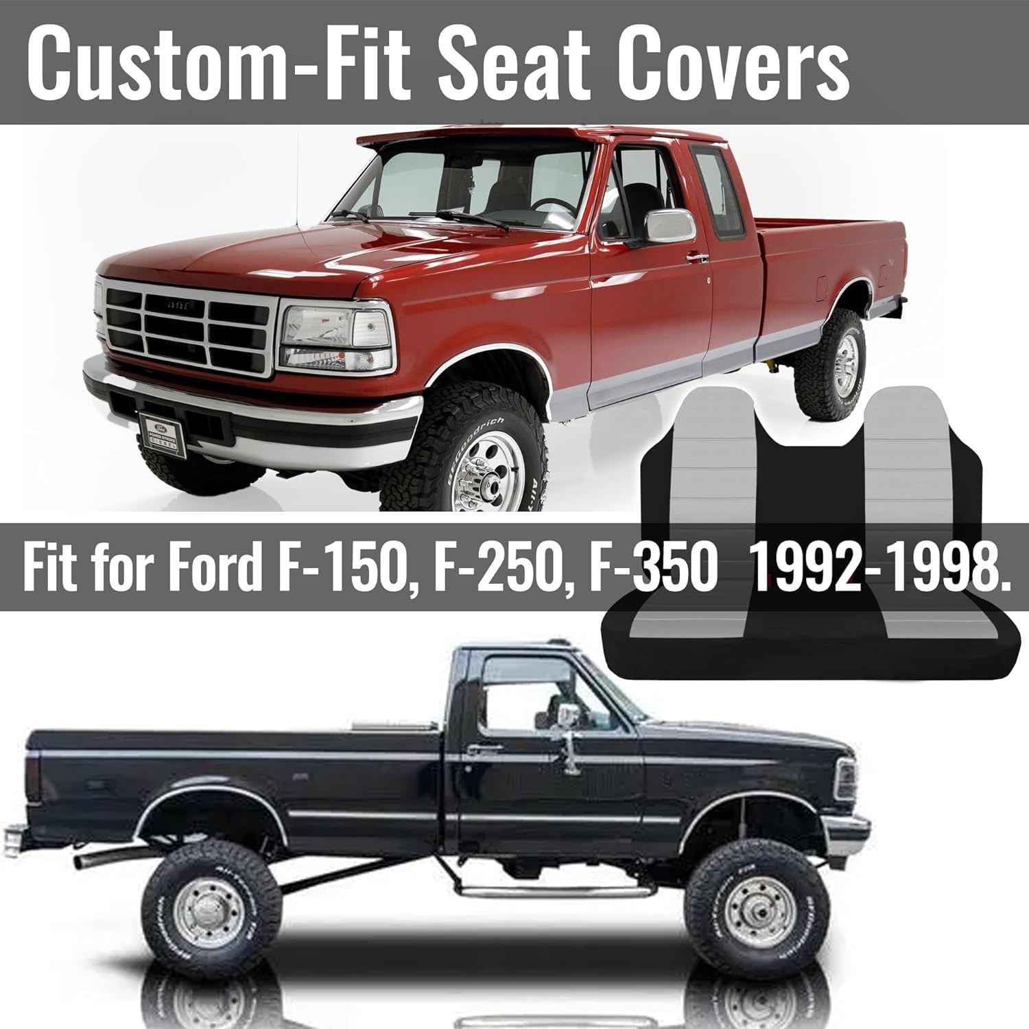 Heavy-Duty Machine Washable Bench Seat Cover for Ford F150/F250/F350 Gray