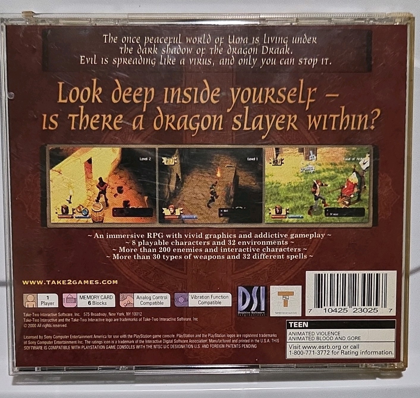 Take 2 Interactive Darkstone Sony PlayStation 1 RPG T-Teen NTSC Manual Included