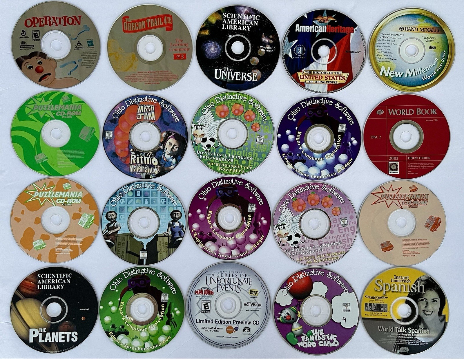 Huge Vintage PC CD-ROM Lot – Oregon Trail, Candy Land, Ohio Distinctive Software