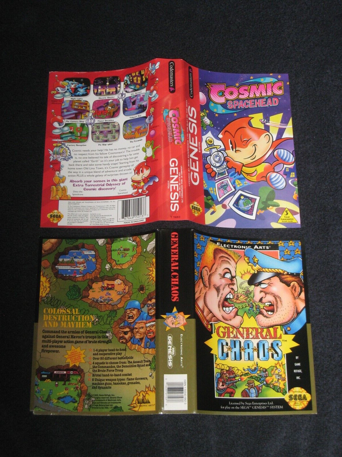 Cosmic Spacehead & General Chaos Complete for Sega Genesis. Authentic.Clean/Test