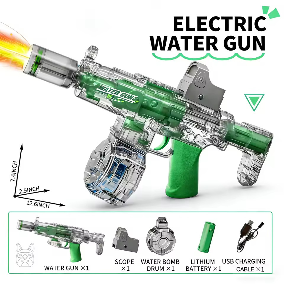 Electric Automatic Water Gun Green Kids Summer Beach Pool Water Blaster Toy