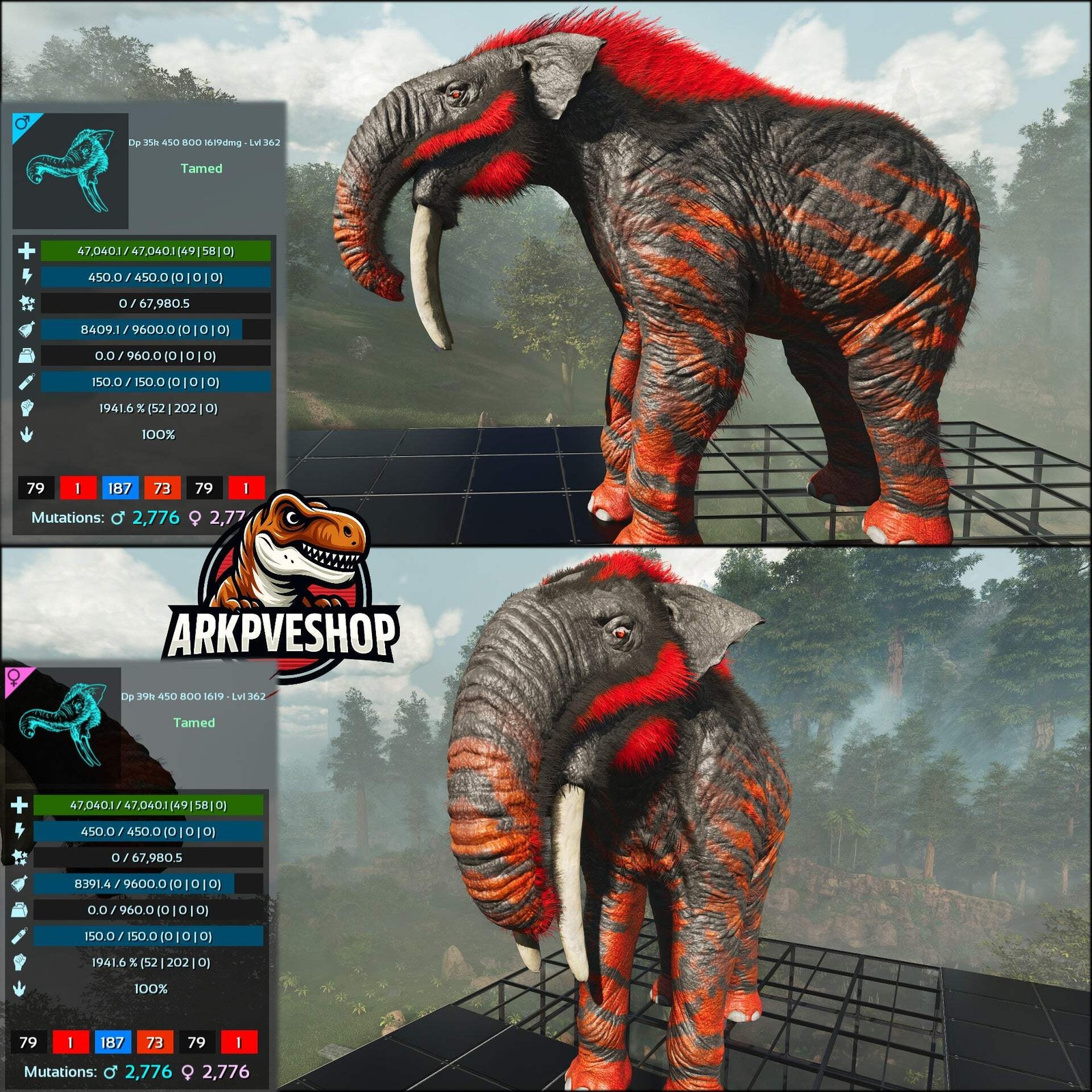 ASA PVE 🦖ARK Survival Ascended Deinotherium 1941%melee imprinted Top Stats