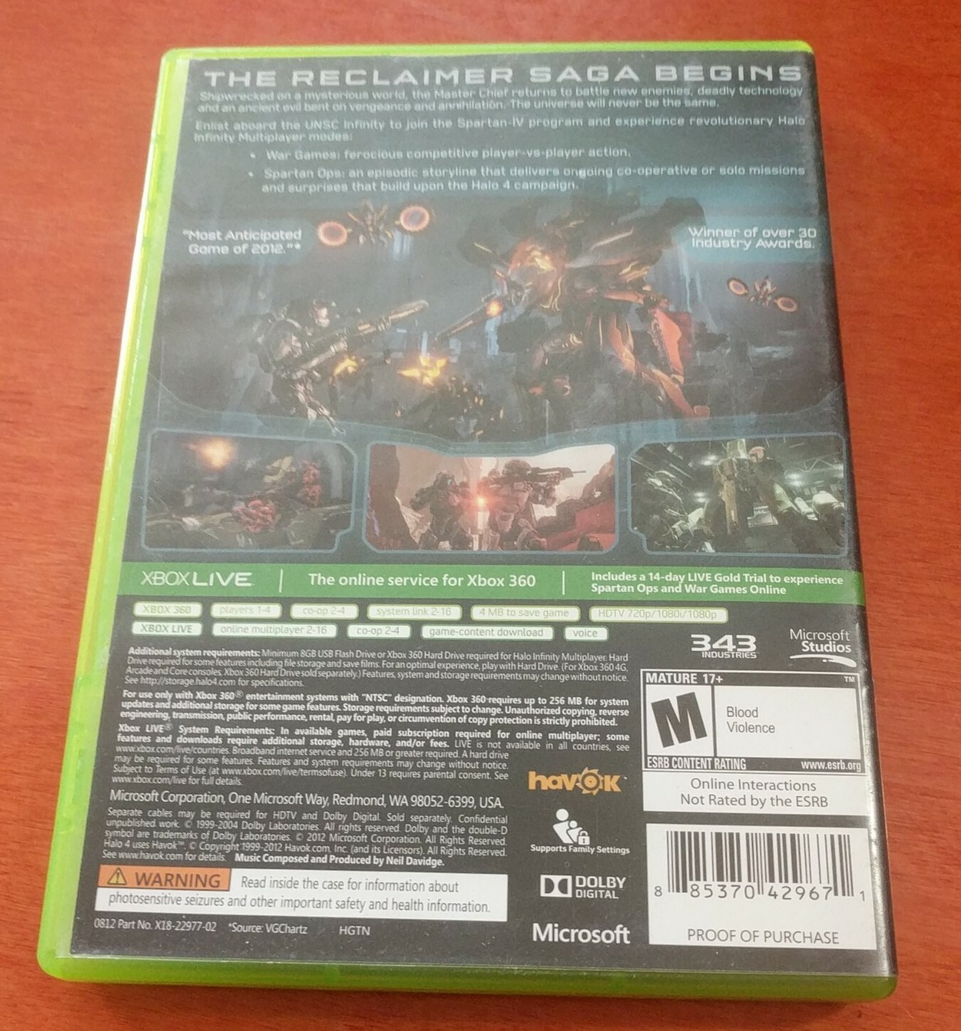 Halo 4 Microsoft Xbox 360 Studios 343 Industries Havok Dolby Digital Mature