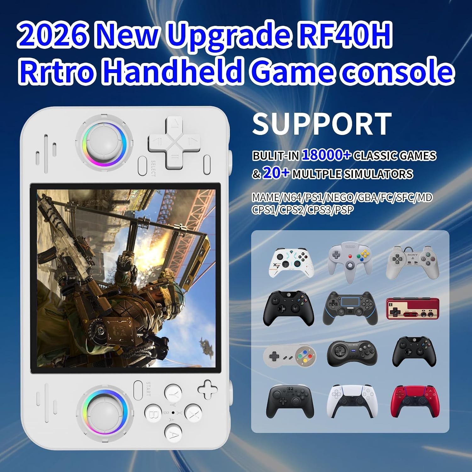 RF40H Black Retro Game Console, Dual Player, 18K+ Classic Games in Your Pocket