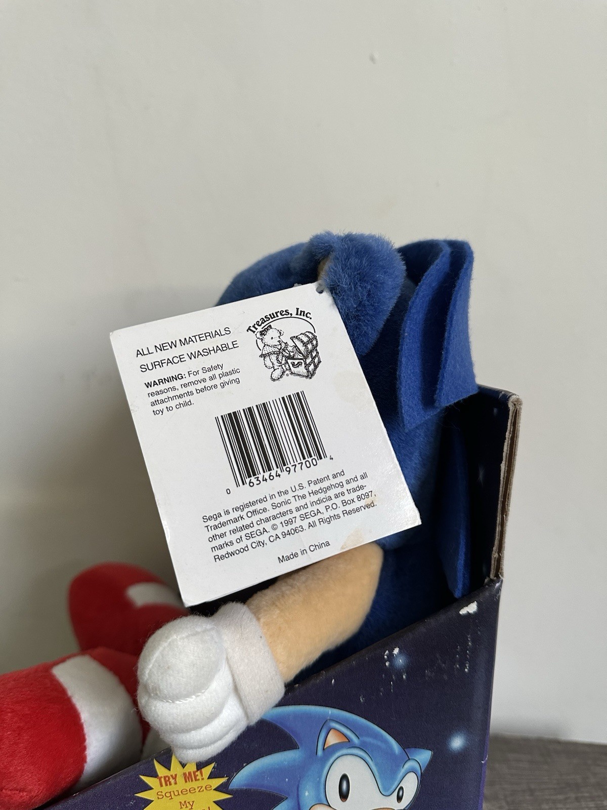 Sonic the Hedgehog 1997 Vintage Talking Plush Sega Treasures Inc *Still Talks!