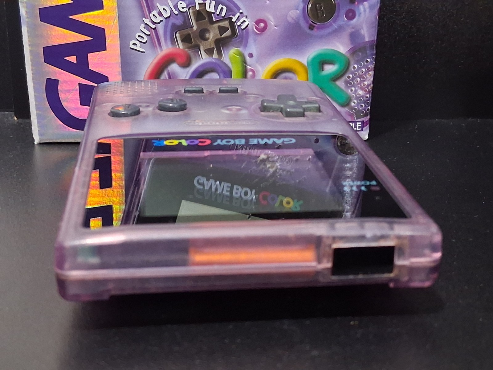 GameBoy Color Atomic Purple Complete In Box Manual CIB W/ GB Golf Cartridge GBC