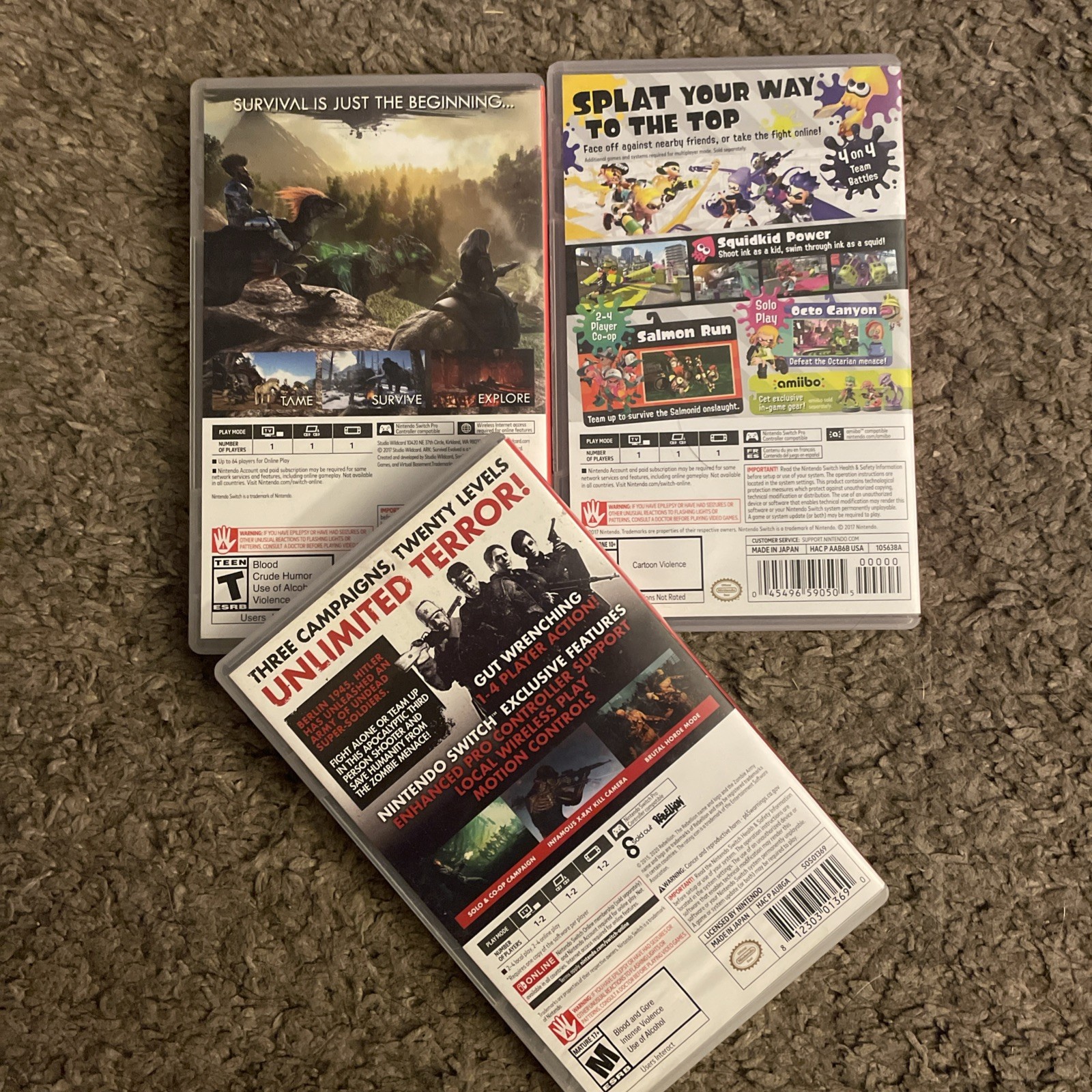 Nintendo Switch 3 Game LOT Zombie Army Trilogy Splatoon 2 & Ark Survival Evolved