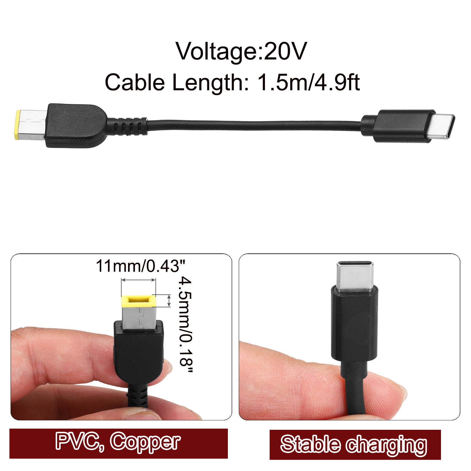 4.9FT USB C to DC PD Power Fast Charging Cable, 11mmx4.5mm 65W/20V(Black)