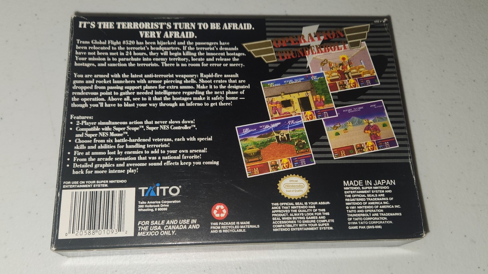 Operation Thunderbolt Super Nintendo SNES CIB