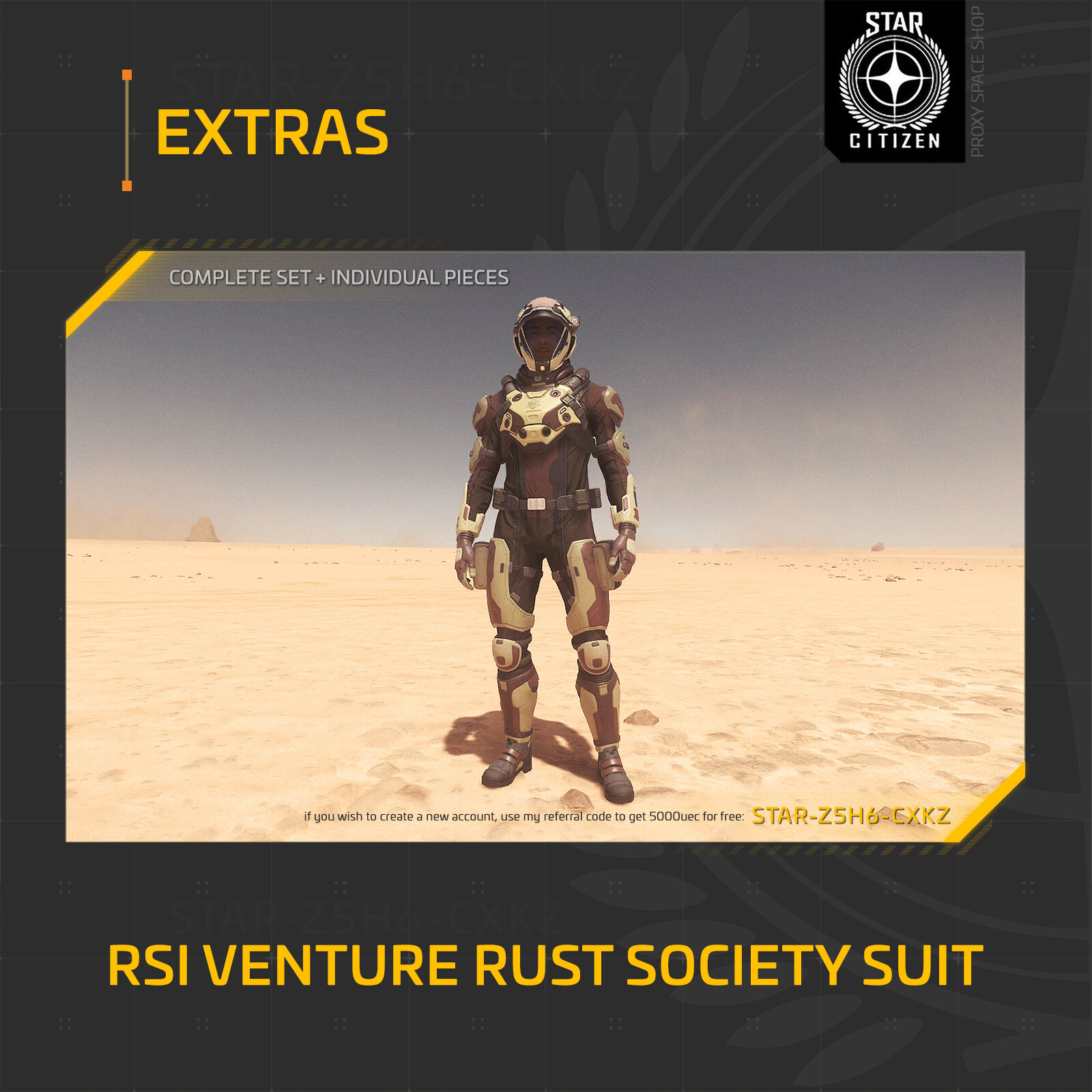 Star Citizen – RSI VENTURE RUST SOCIETY ARMOR SUIT – Complete Set + Pieces
