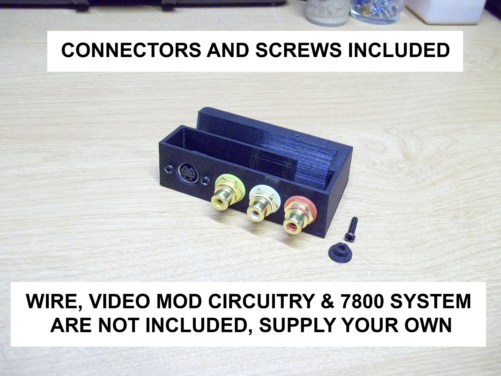 Atari 7800 No Cut No Drilling A/V Mod Bracket Box S-Video Composite Stereo Audio