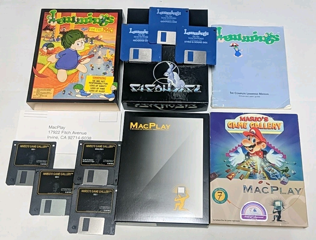 Vintage Marios Game Gallery / Lemmings Apple Macintosh Mac 3.5″ Floppy Disks