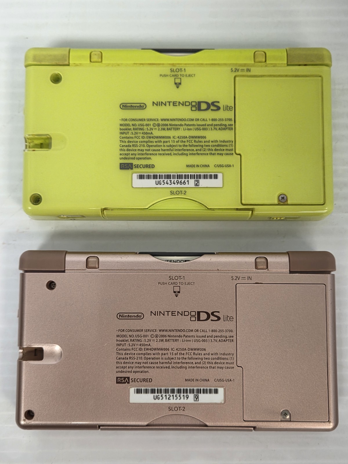 READ!!! – Nintendo DS Lite (USG-001) Green & Metallic Pink -Lot Of 2 – Both Work