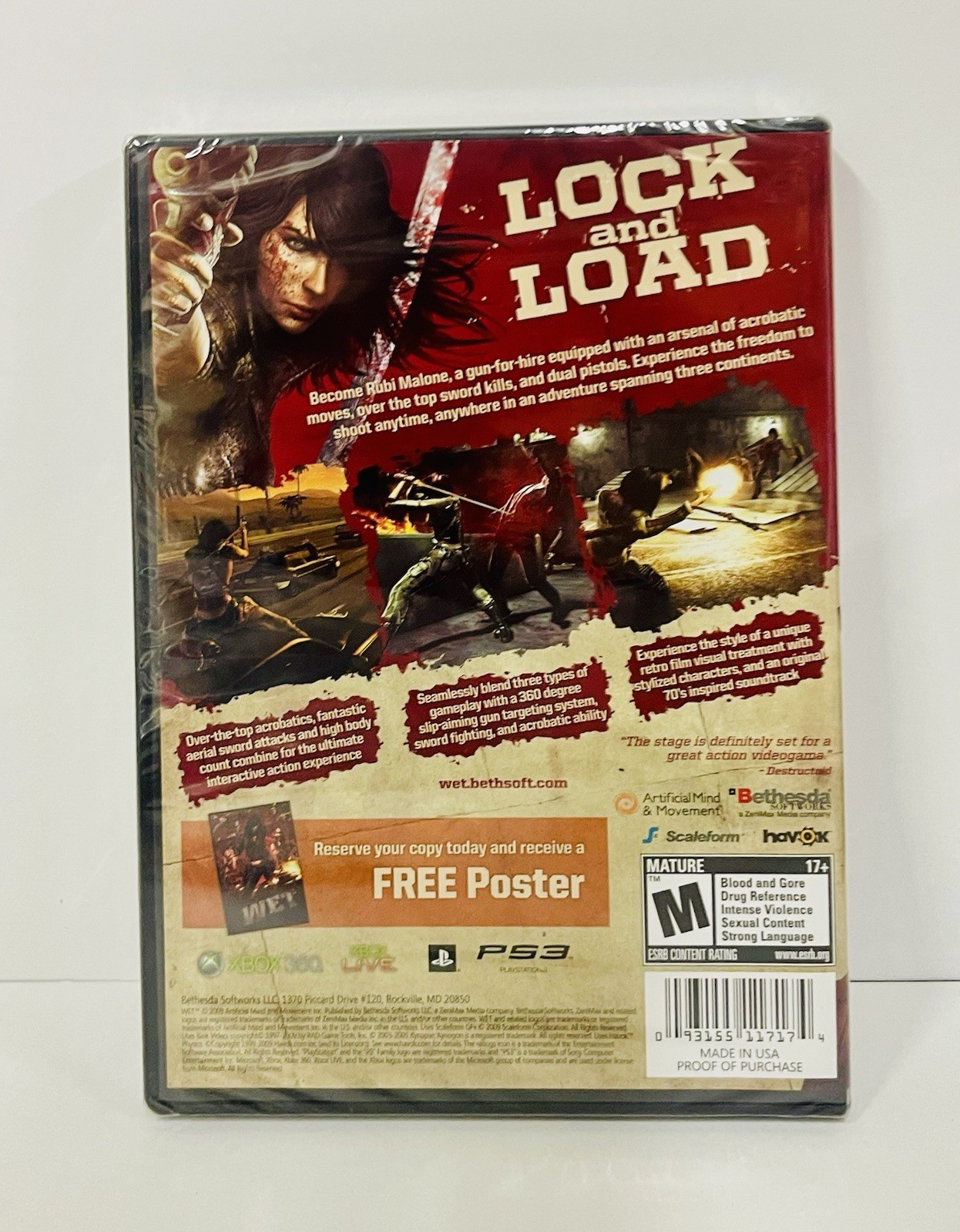 Wet Video Game Promo Case PS3 Xbox 360 + Promo Poster 19.5X13.5” Inside Rare NEW