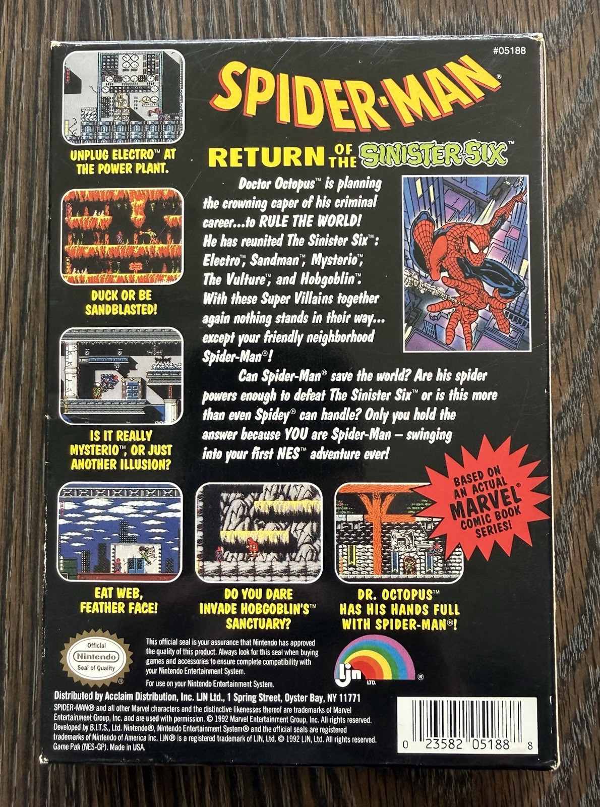 Spider-Man: Return of the Sinister Six Complete in Box CIB (Nintendo, NES 1992)