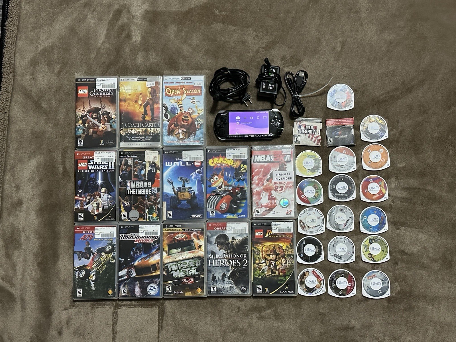 Large PSP-3001 Bundle Includes 28 Games and 4 Movies. Tested and Works Great!