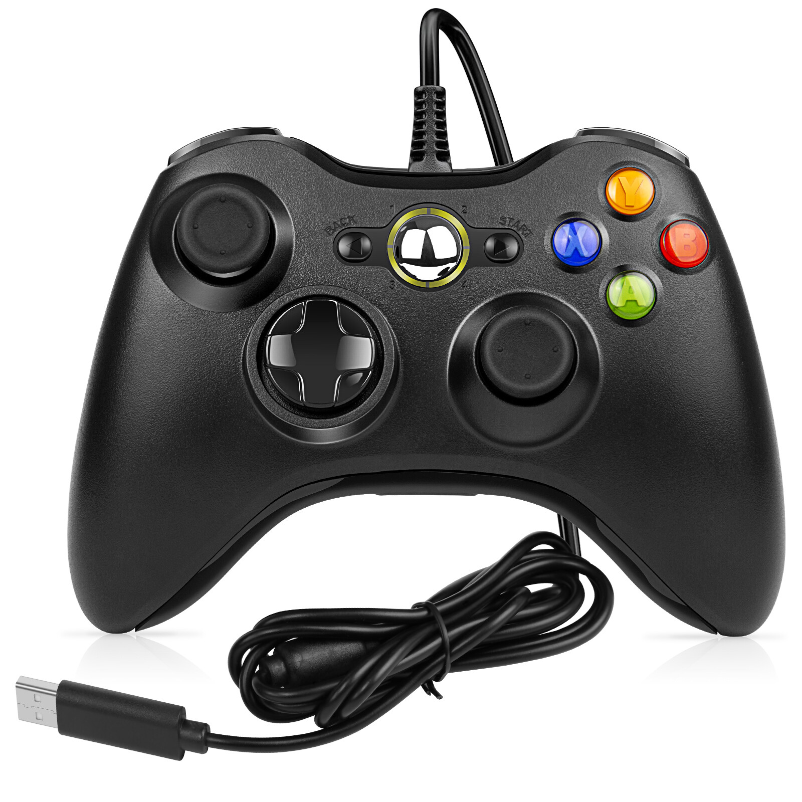 Black Wired USB Game Controller Gamepad for Microsoft XBOX 360 & PC WIN 7 8 10