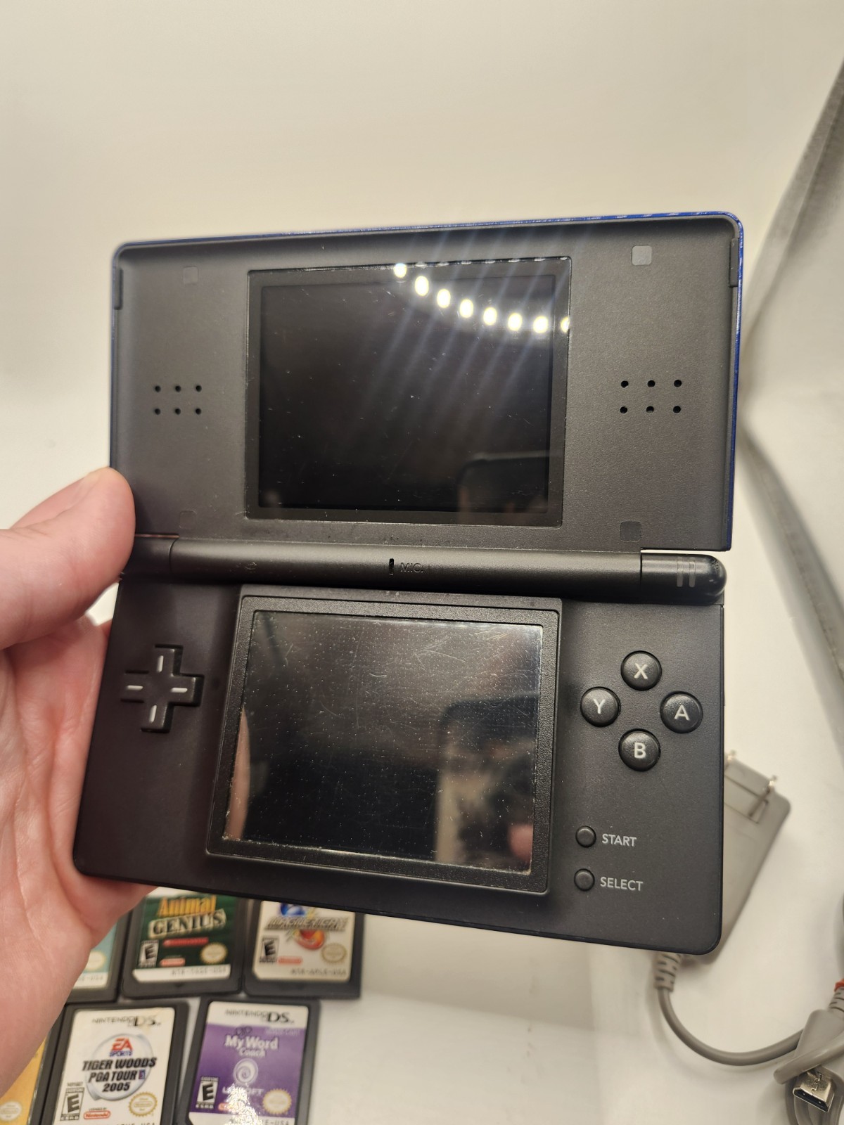 Nintendo DS Lite Console USG-001 Cobalt Blue/Black Charger TESTED With 8 Games