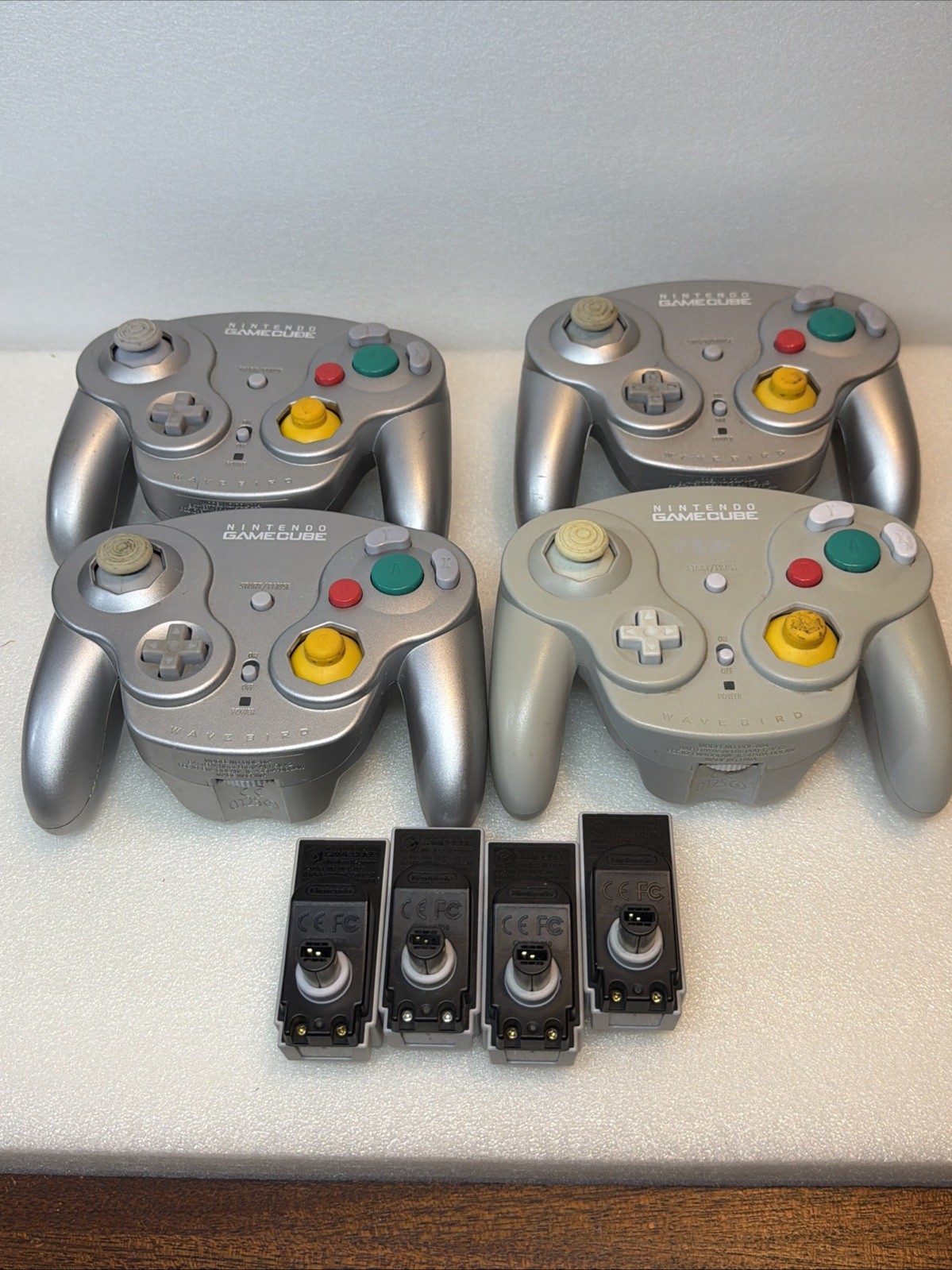 Lot Of 4 Nintendo GameCube Platinum Wavebird Controllers with Receivers UNTESTED