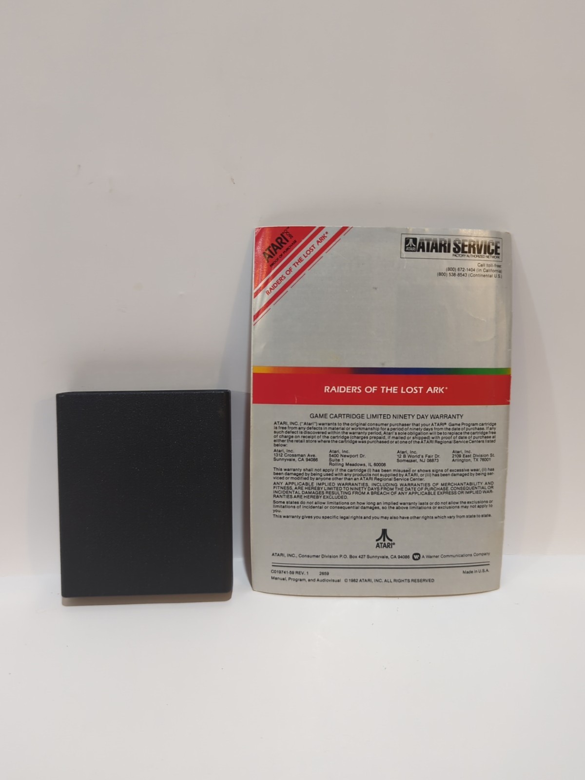 Raiders of the Lost Ark (Atari 2600, 1982) Game Cartridge and Manual Tested