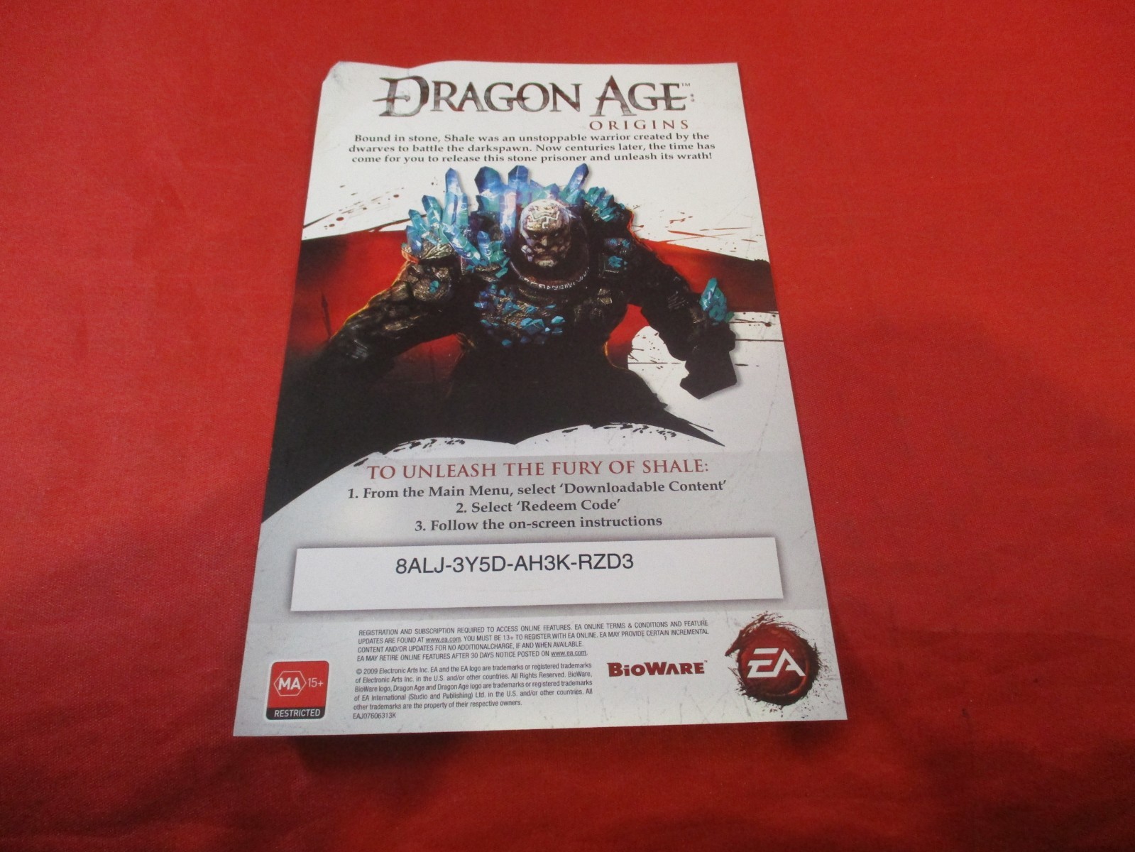 Mass Effect 2 Blood Dragon Armour / Dragon Age Origins Shale Promo Sheet EXPIRED