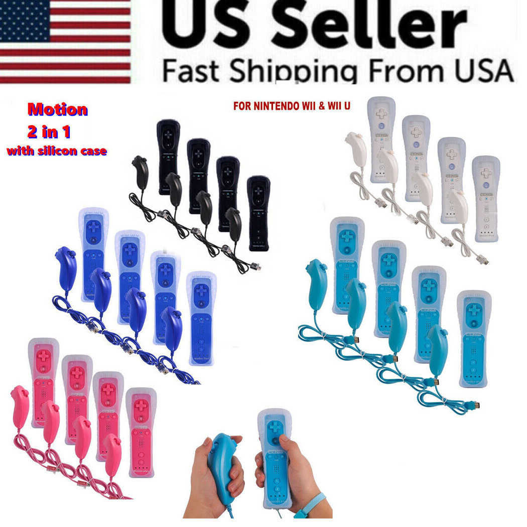 2in1 Motion Plus Remote and Nunchuck Controllers for Wii & Wii U Wiimote 4Pack