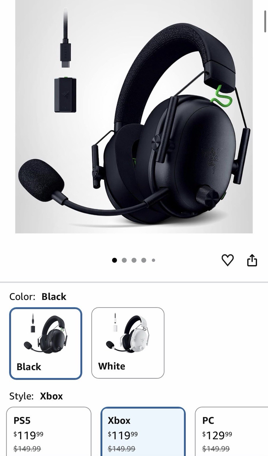 Razer BlackShark V3 Wireless Xbox Gaming Headset, Over-Ear Bluetooth USB Black