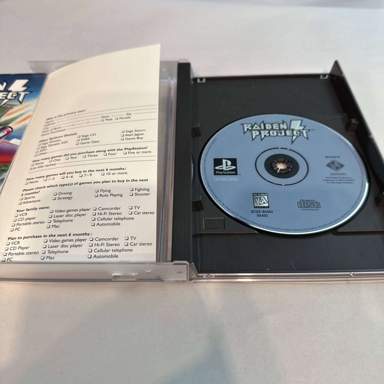 The Raiden Project Long Box PlayStation 1, PS1 Complete CIB + Registration Card