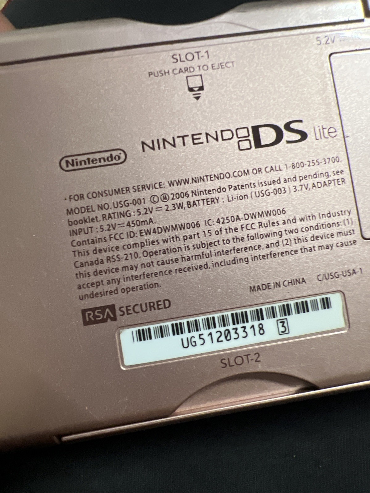 Nintendo DS Lite USG-001 Console Metallic Rose Console TESTED