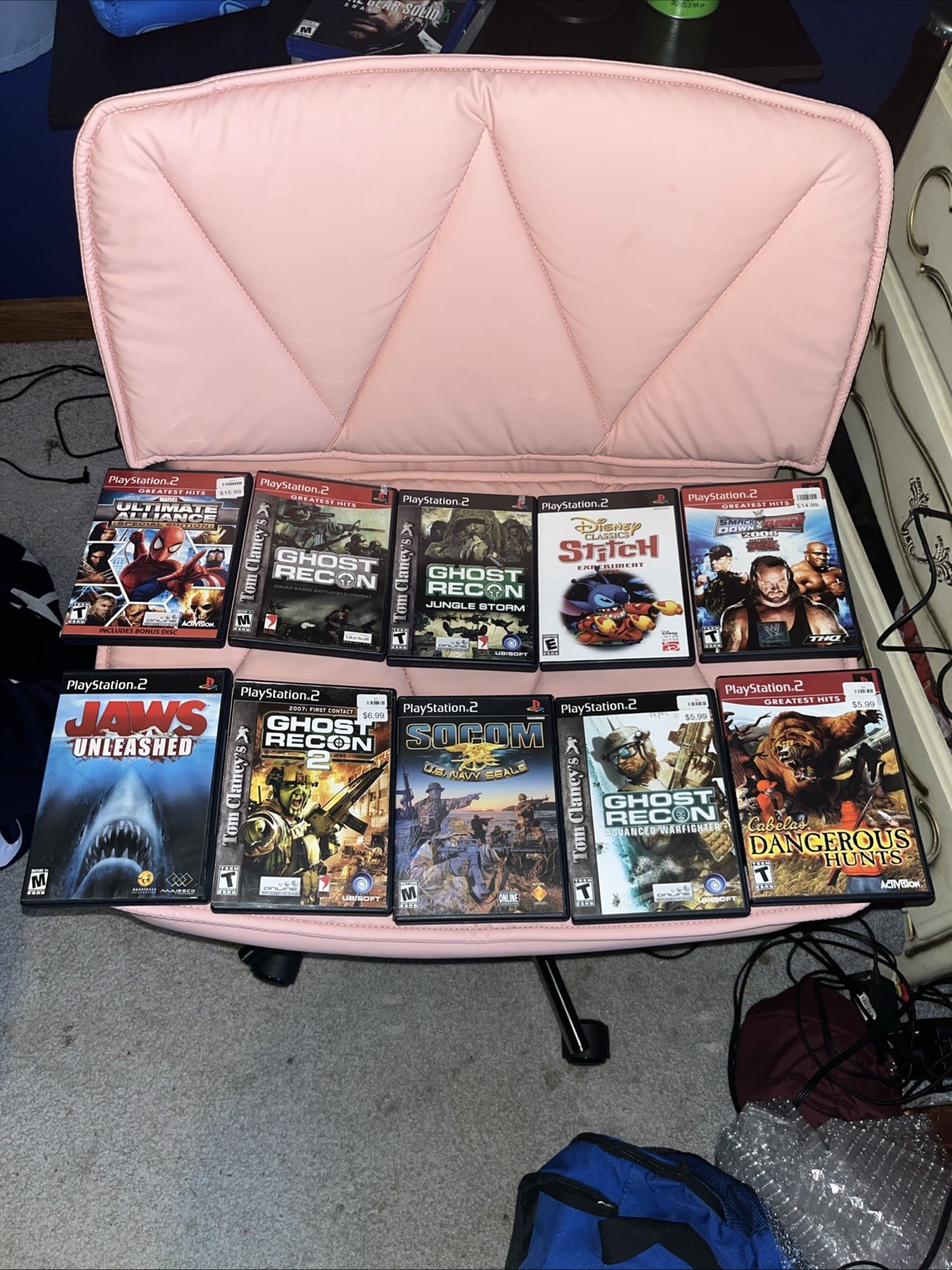 Sony PlayStation 2 PS2 Fat Console Bundle 10games 2controllers Tested & Working
