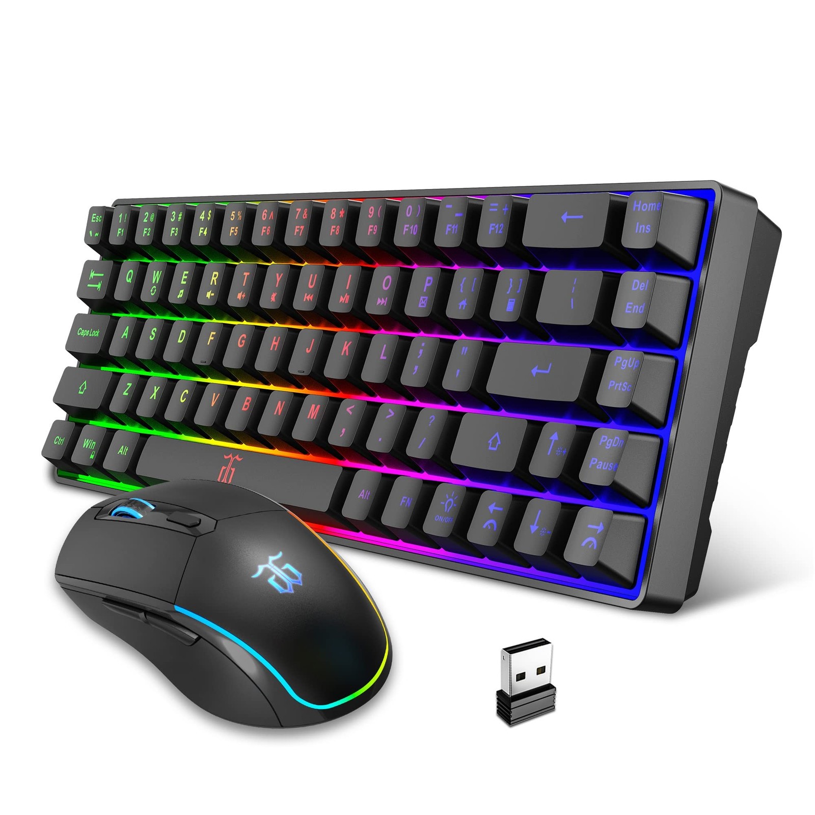 Snpurdiri 60% Wireless Gaming Keyboard and Mouse Combo,LED Backlit Rechargeab…